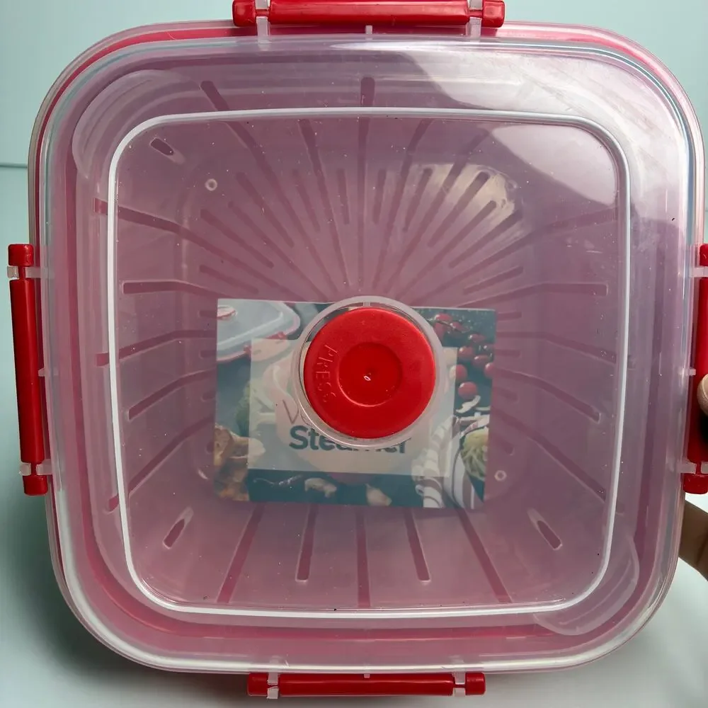 Tafura Red Microwave Vegetable Steamer Click Lock Plastic Dishwasher Safe